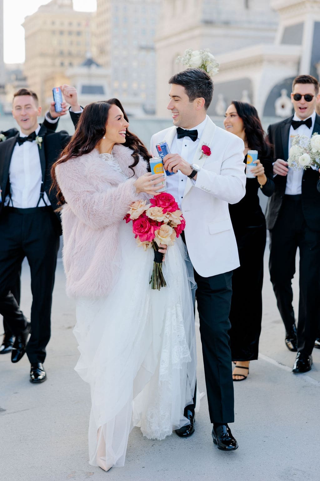 a man and woman in a wedding dress